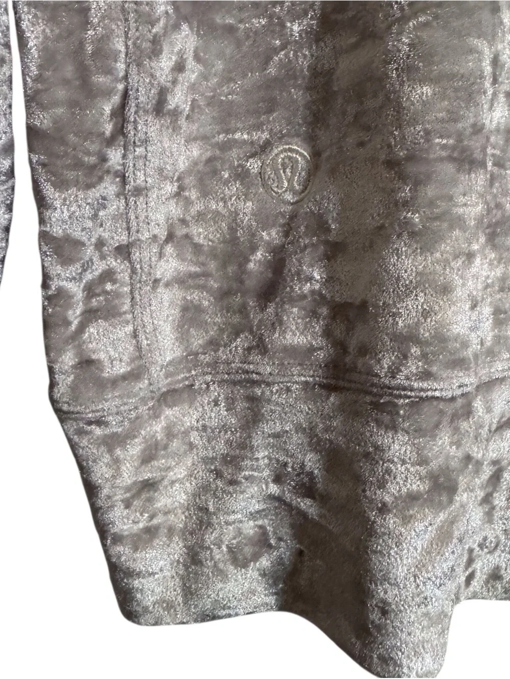 Lululemon Size 10 Silver Warm Down Crushed Velvet Top Gray Velour Athletic Gym